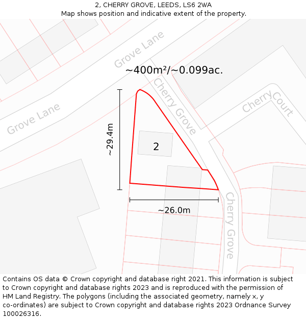 2, CHERRY GROVE, LEEDS, LS6 2WA: Plot and title map