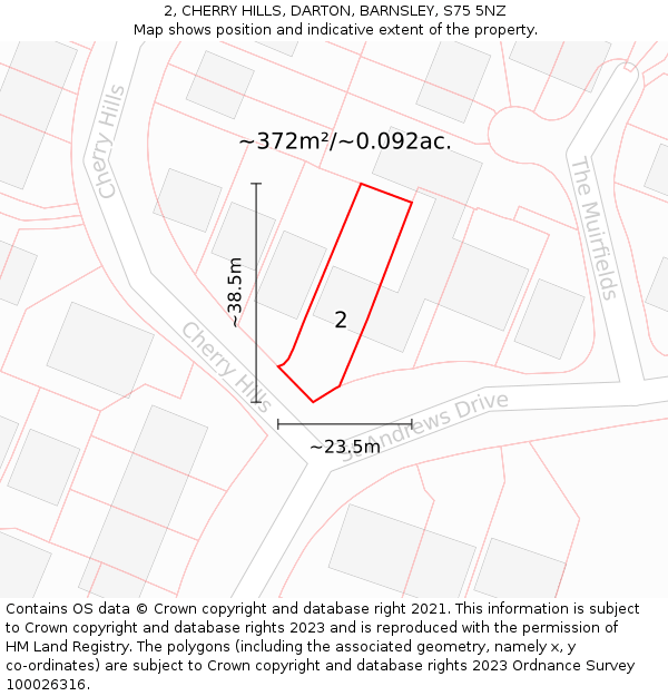 2, CHERRY HILLS, DARTON, BARNSLEY, S75 5NZ: Plot and title map