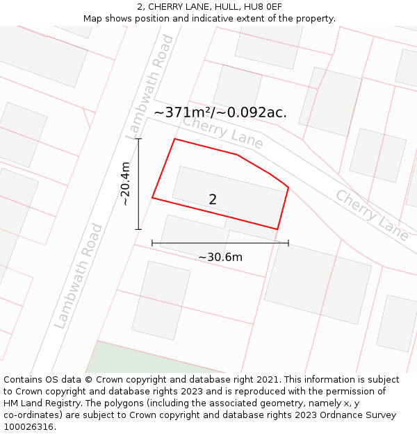 2, CHERRY LANE, HULL, HU8 0EF: Plot and title map
