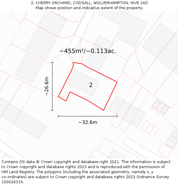 2, CHERRY ORCHARD, CODSALL, WOLVERHAMPTON, WV8 1AD: Plot and title map