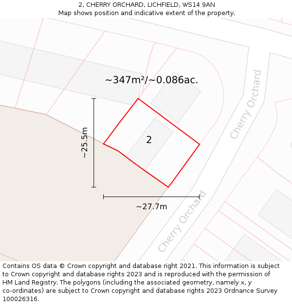 2, CHERRY ORCHARD, LICHFIELD, WS14 9AN: Plot and title map