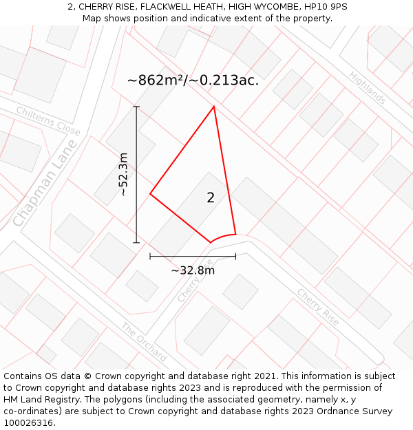2, CHERRY RISE, FLACKWELL HEATH, HIGH WYCOMBE, HP10 9PS: Plot and title map