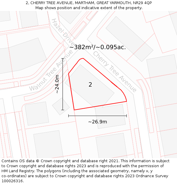 2, CHERRY TREE AVENUE, MARTHAM, GREAT YARMOUTH, NR29 4QP: Plot and title map