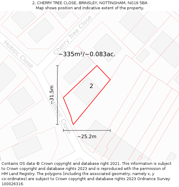 2, CHERRY TREE CLOSE, BRINSLEY, NOTTINGHAM, NG16 5BA: Plot and title map
