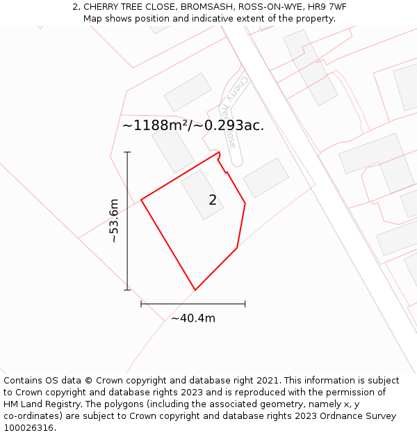 2, CHERRY TREE CLOSE, BROMSASH, ROSS-ON-WYE, HR9 7WF: Plot and title map