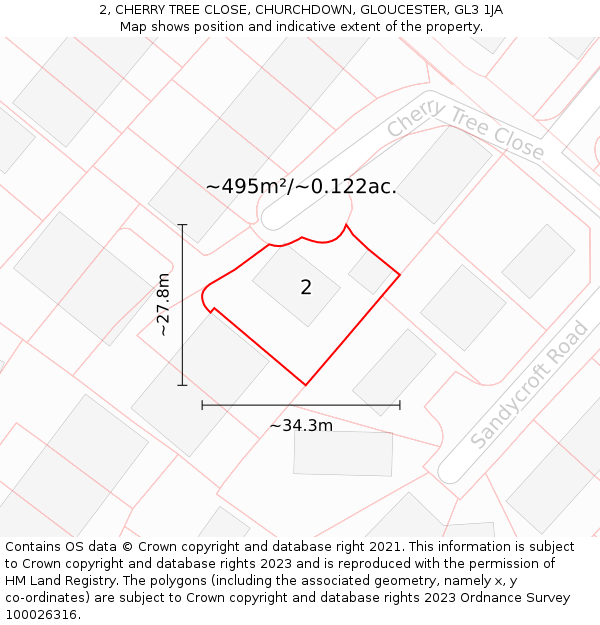 2, CHERRY TREE CLOSE, CHURCHDOWN, GLOUCESTER, GL3 1JA: Plot and title map