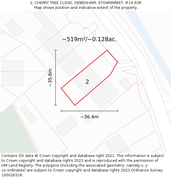 2, CHERRY TREE CLOSE, DEBENHAM, STOWMARKET, IP14 6SR: Plot and title map