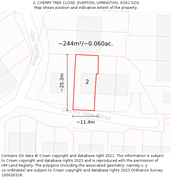 2, CHERRY TREE CLOSE, EVERTON, LYMINGTON, SO41 0ZG: Plot and title map