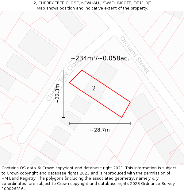 2, CHERRY TREE CLOSE, NEWHALL, SWADLINCOTE, DE11 0JT: Plot and title map
