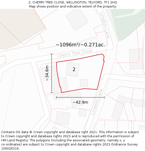 2, CHERRY TREE CLOSE, WELLINGTON, TELFORD, TF1 2HQ: Plot and title map