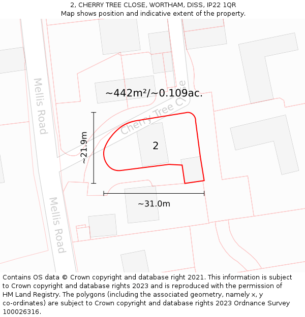 2, CHERRY TREE CLOSE, WORTHAM, DISS, IP22 1QR: Plot and title map