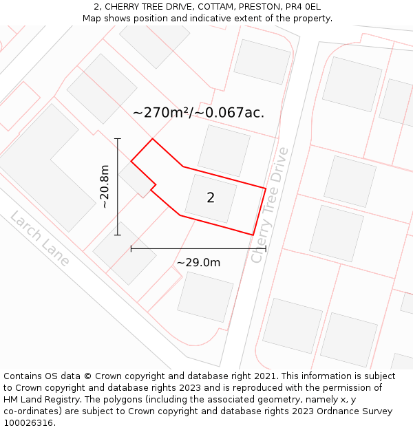 2, CHERRY TREE DRIVE, COTTAM, PRESTON, PR4 0EL: Plot and title map