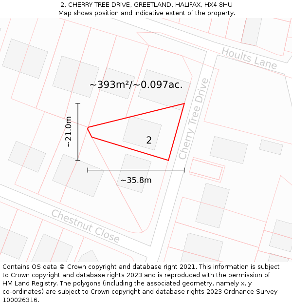 2, CHERRY TREE DRIVE, GREETLAND, HALIFAX, HX4 8HU: Plot and title map