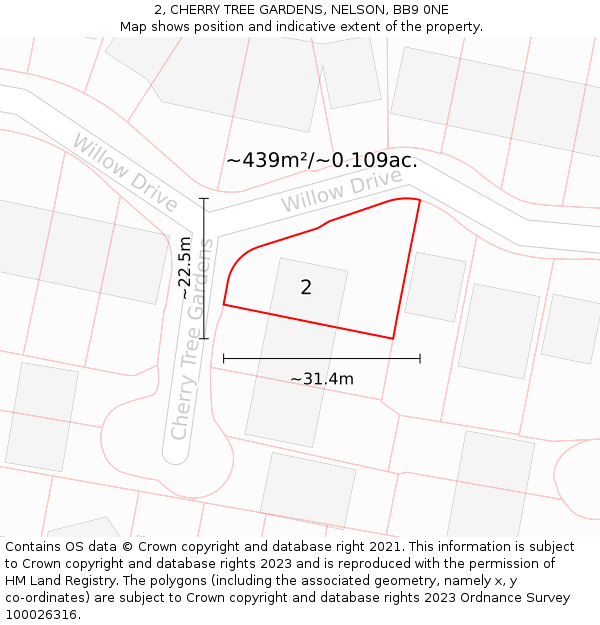 2, CHERRY TREE GARDENS, NELSON, BB9 0NE: Plot and title map