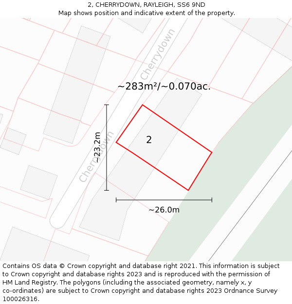 2, CHERRYDOWN, RAYLEIGH, SS6 9ND: Plot and title map