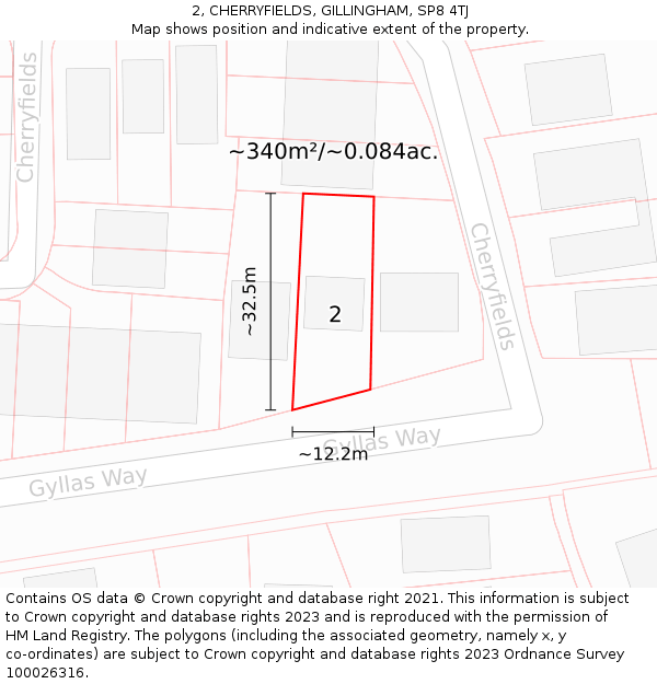 2, CHERRYFIELDS, GILLINGHAM, SP8 4TJ: Plot and title map