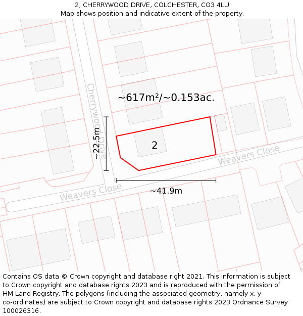 2, CHERRYWOOD DRIVE, COLCHESTER, CO3 4LU: Plot and title map