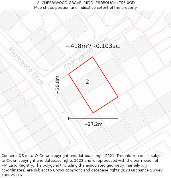 2, CHERRYWOOD GROVE, MIDDLESBROUGH, TS6 0GD: Plot and title map