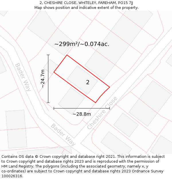 2, CHESHIRE CLOSE, WHITELEY, FAREHAM, PO15 7JJ: Plot and title map