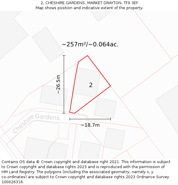 2, CHESHIRE GARDENS, MARKET DRAYTON, TF9 3EF: Plot and title map