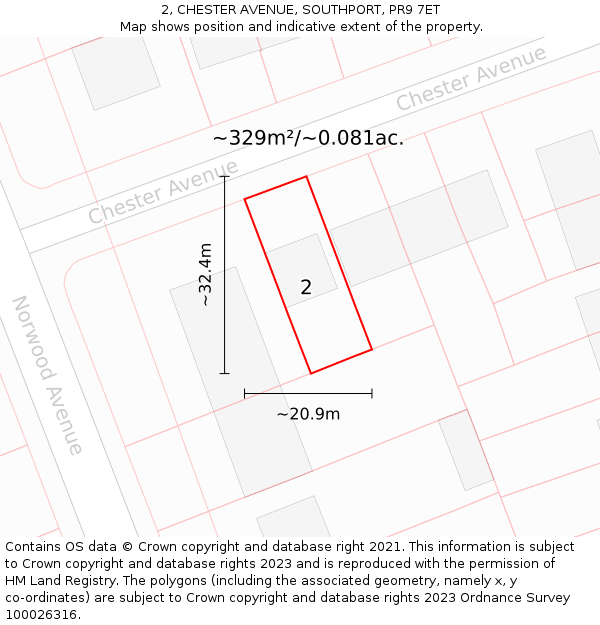 2, CHESTER AVENUE, SOUTHPORT, PR9 7ET: Plot and title map