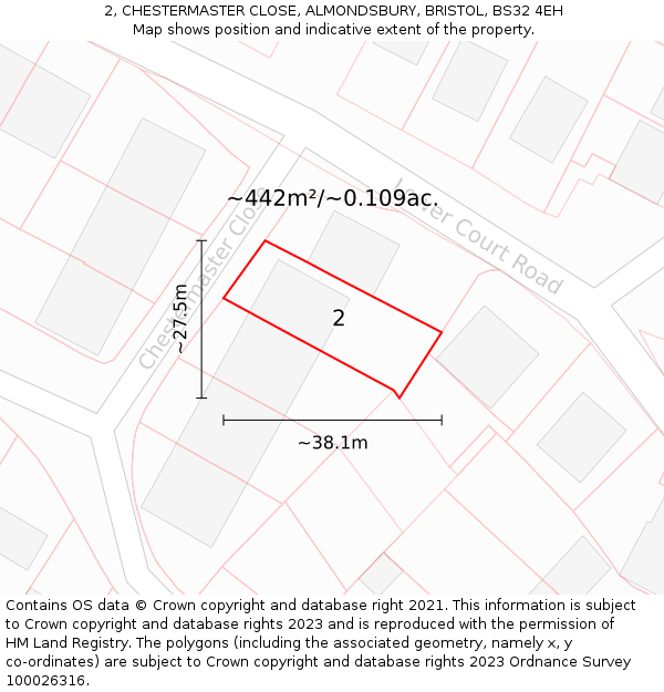 2, CHESTERMASTER CLOSE, ALMONDSBURY, BRISTOL, BS32 4EH: Plot and title map