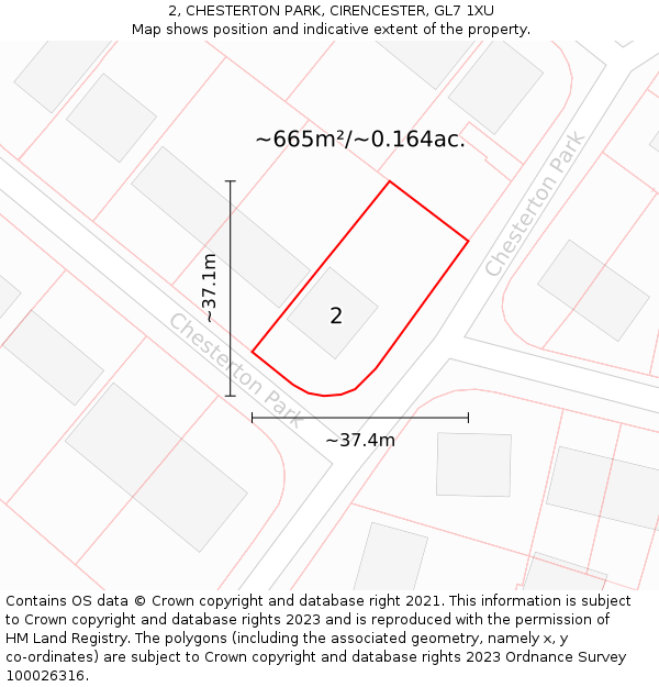 2, CHESTERTON PARK, CIRENCESTER, GL7 1XU: Plot and title map