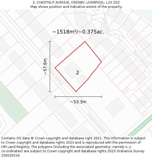 2, CHESTNUT AVENUE, CROSBY, LIVERPOOL, L23 2SZ: Plot and title map