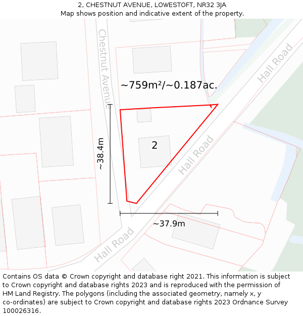 2, CHESTNUT AVENUE, LOWESTOFT, NR32 3JA: Plot and title map