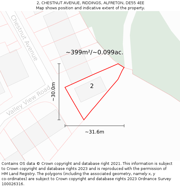 2, CHESTNUT AVENUE, RIDDINGS, ALFRETON, DE55 4EE: Plot and title map