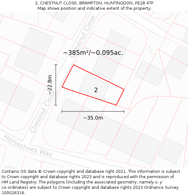 2, CHESTNUT CLOSE, BRAMPTON, HUNTINGDON, PE28 4TP: Plot and title map