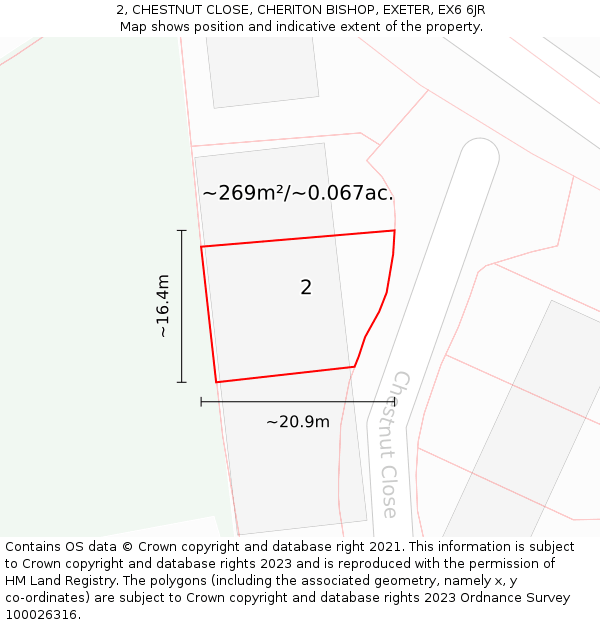2, CHESTNUT CLOSE, CHERITON BISHOP, EXETER, EX6 6JR: Plot and title map