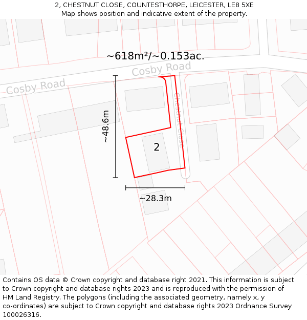 2, CHESTNUT CLOSE, COUNTESTHORPE, LEICESTER, LE8 5XE: Plot and title map