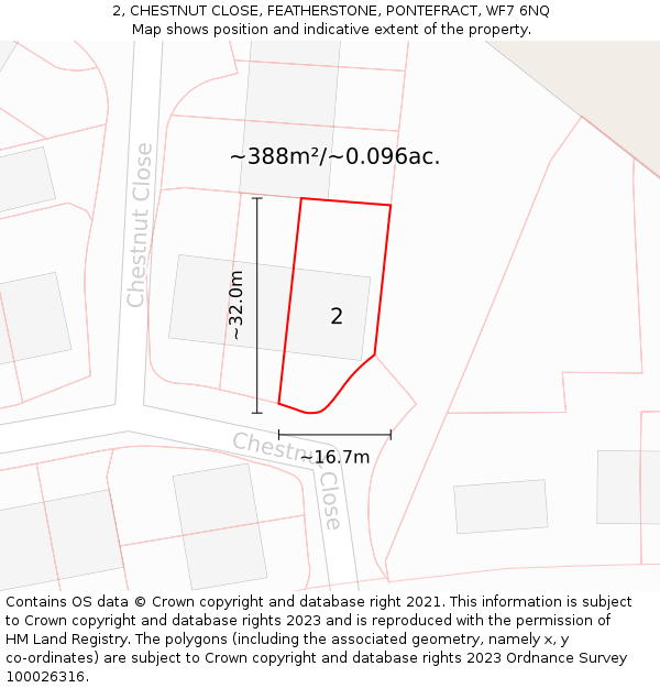 2, CHESTNUT CLOSE, FEATHERSTONE, PONTEFRACT, WF7 6NQ: Plot and title map