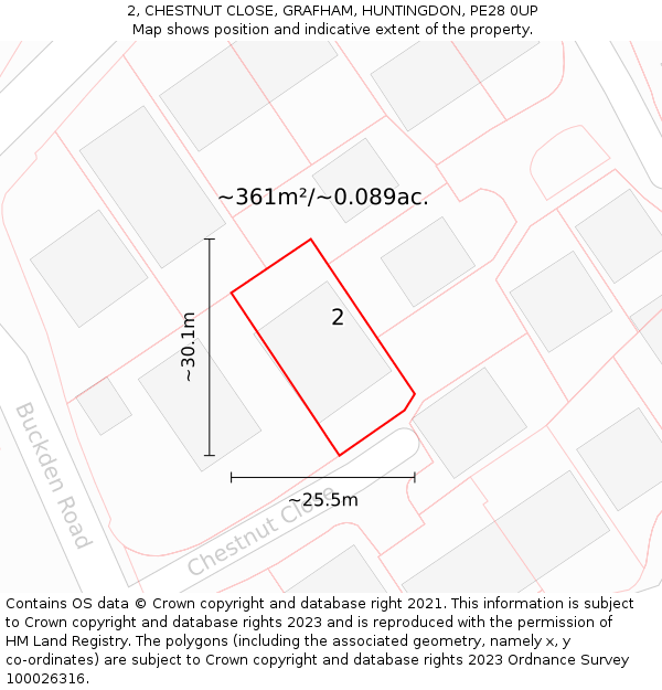 2, CHESTNUT CLOSE, GRAFHAM, HUNTINGDON, PE28 0UP: Plot and title map