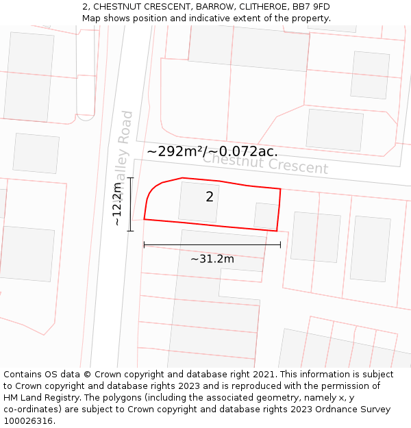 2, CHESTNUT CRESCENT, BARROW, CLITHEROE, BB7 9FD: Plot and title map