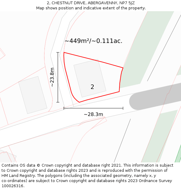 2, CHESTNUT DRIVE, ABERGAVENNY, NP7 5JZ: Plot and title map
