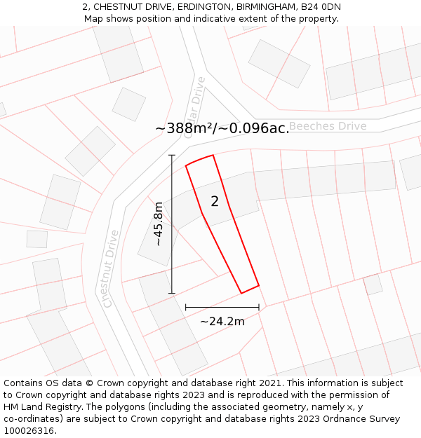 2, CHESTNUT DRIVE, ERDINGTON, BIRMINGHAM, B24 0DN: Plot and title map