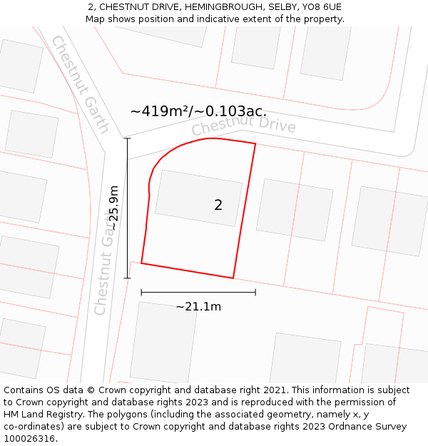 2, CHESTNUT DRIVE, HEMINGBROUGH, SELBY, YO8 6UE: Plot and title map