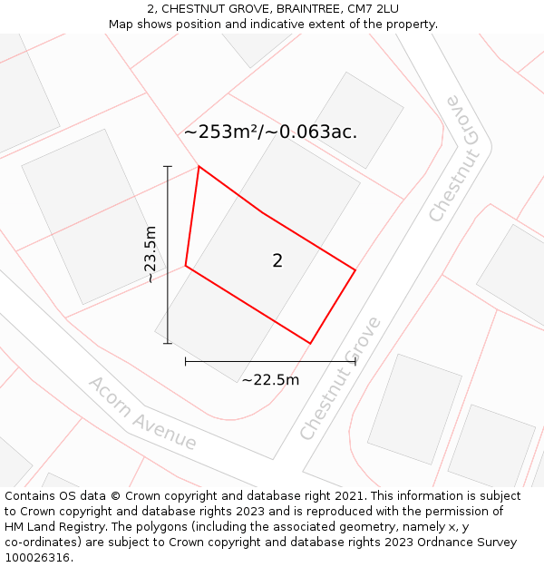 2, CHESTNUT GROVE, BRAINTREE, CM7 2LU: Plot and title map