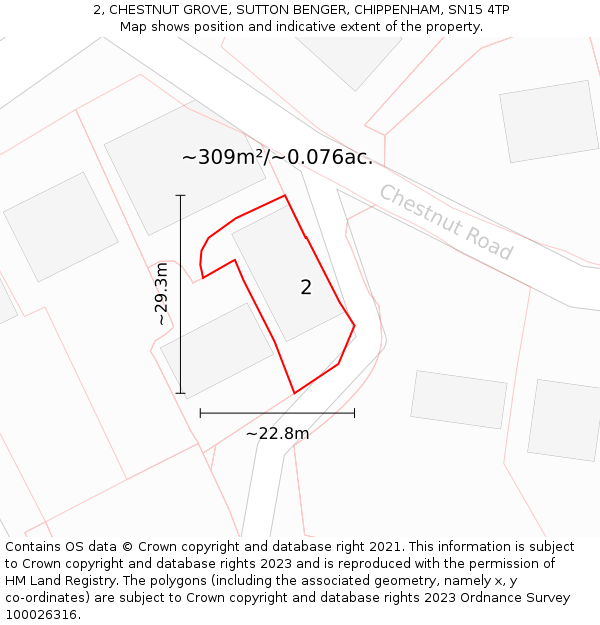 2, CHESTNUT GROVE, SUTTON BENGER, CHIPPENHAM, SN15 4TP: Plot and title map