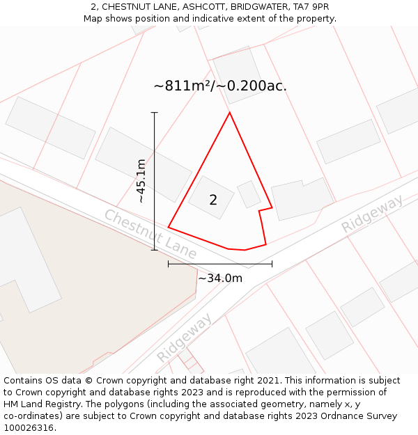 2, CHESTNUT LANE, ASHCOTT, BRIDGWATER, TA7 9PR: Plot and title map