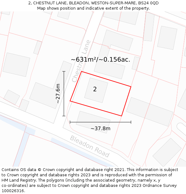 2, CHESTNUT LANE, BLEADON, WESTON-SUPER-MARE, BS24 0QD: Plot and title map