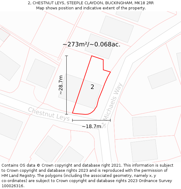2, CHESTNUT LEYS, STEEPLE CLAYDON, BUCKINGHAM, MK18 2RR: Plot and title map