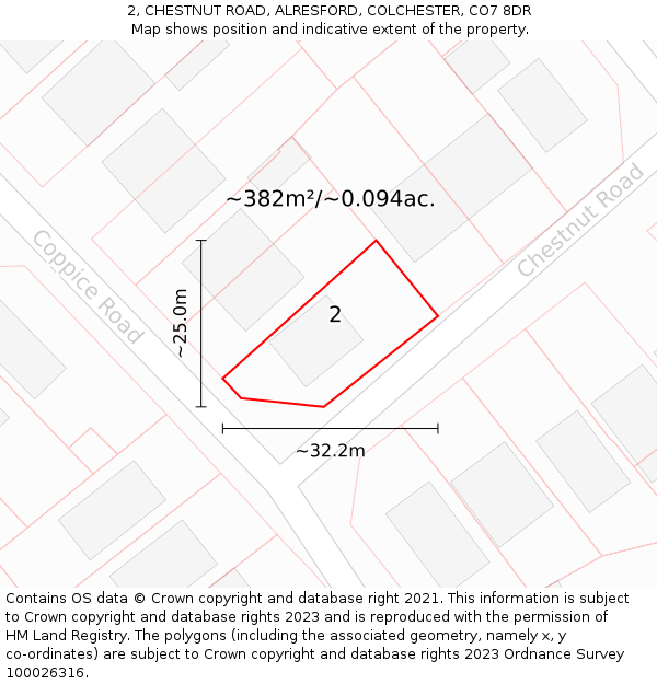 2, CHESTNUT ROAD, ALRESFORD, COLCHESTER, CO7 8DR: Plot and title map