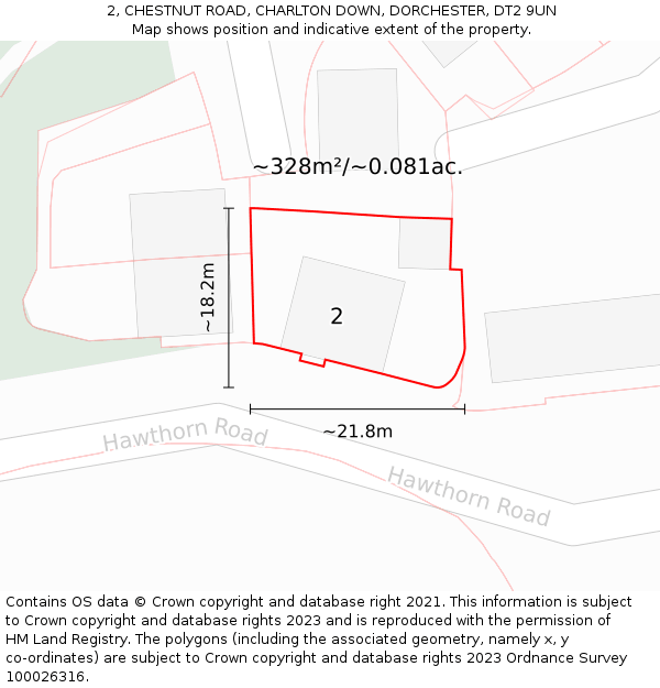 2, CHESTNUT ROAD, CHARLTON DOWN, DORCHESTER, DT2 9UN: Plot and title map