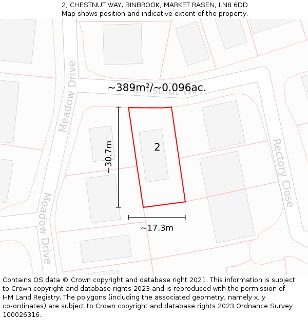 2, CHESTNUT WAY, BINBROOK, MARKET RASEN, LN8 6DD: Plot and title map