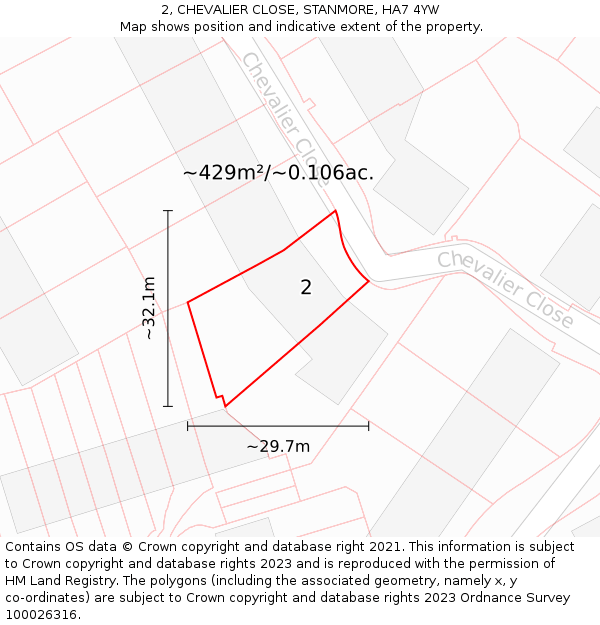 2, CHEVALIER CLOSE, STANMORE, HA7 4YW: Plot and title map