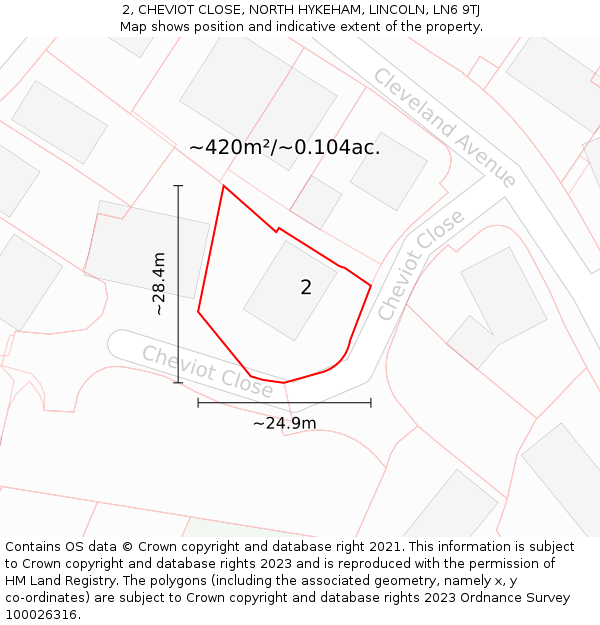 2, CHEVIOT CLOSE, NORTH HYKEHAM, LINCOLN, LN6 9TJ: Plot and title map
