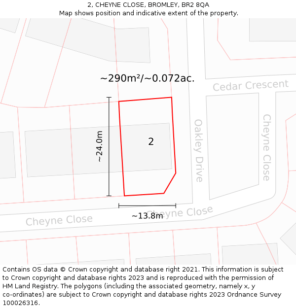 2, CHEYNE CLOSE, BROMLEY, BR2 8QA: Plot and title map